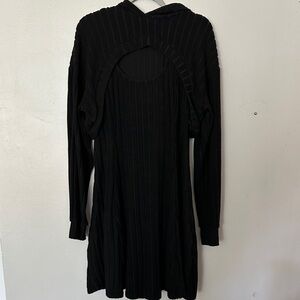 Two Piece Black Ribbed Sweater Dress Set
